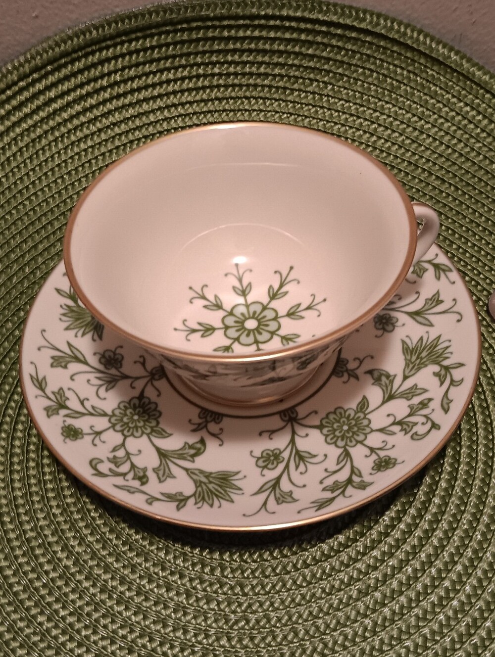 Vintage Lorraine Green Teacup and Saucer by Franciscan China